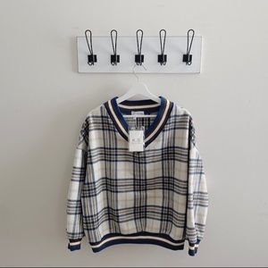 Plaid V-Neck Oversized Sweatshirt